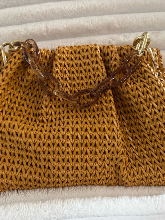 House Of Want Handbags - House of Want Woven Dark Tan Bag with Chain Handle
